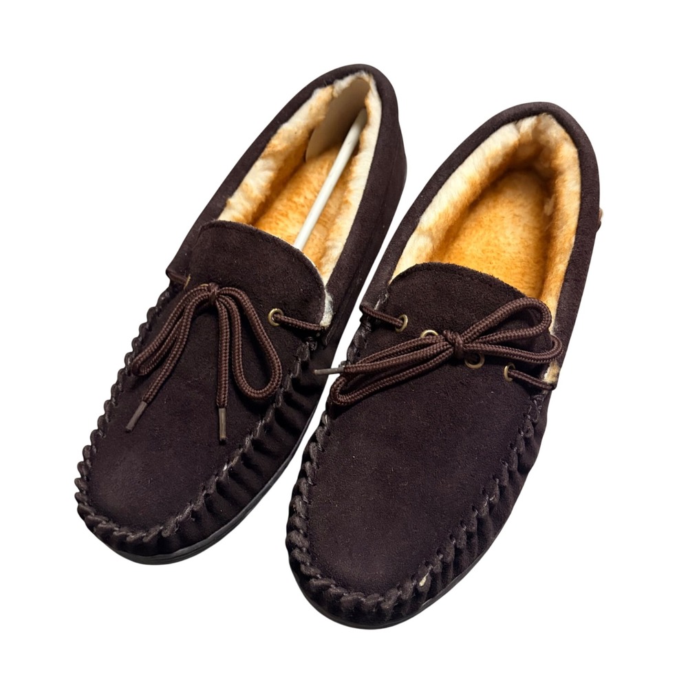 Tamarac Nathan Moccasin Slippers Rootbeer Brown Suede Faux Fur Lined 7078-ISK 11